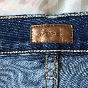 MOTHER Blue Denim Jeans with Brown Leather Patch